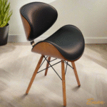Retro Style DSW Faux Eiffel black dining chair Walnut Finish - Image 2