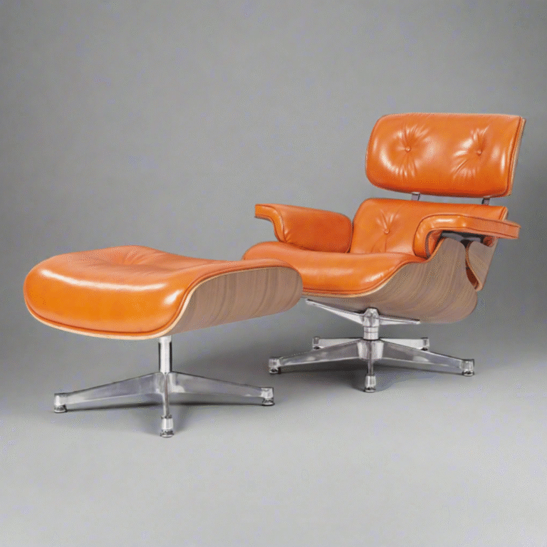 Charles and Ray Eames Lounge Chair and Ottoman in camel brown waxed leather with walnut wood