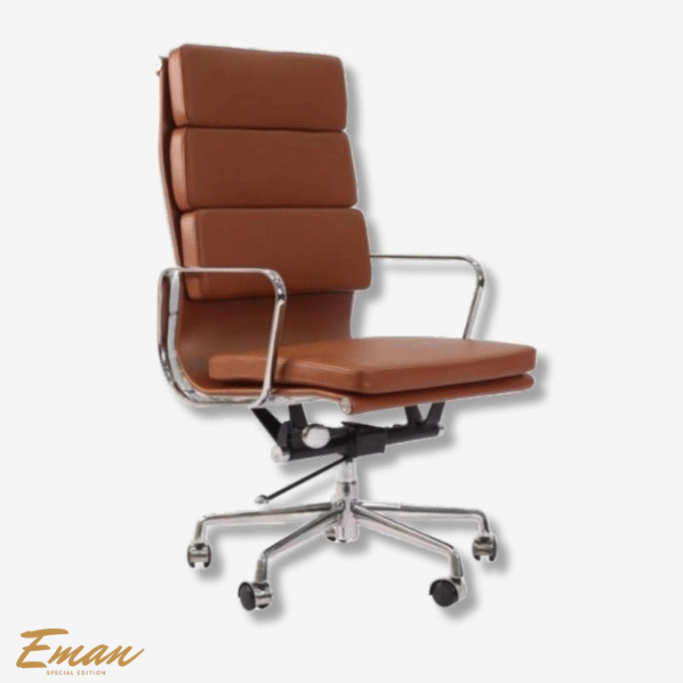 Eames office chair high back soft pad 219 in tan brown leather from My House of Furniture