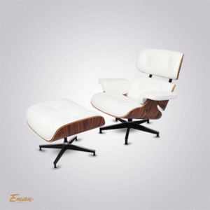 Charles and Ray Eames Lounge Chair Replica in White Leather with Rosewood Veneer and Chrome Base