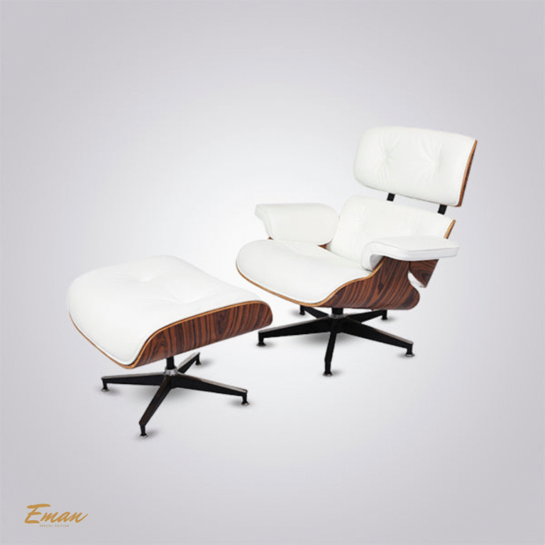 Charles and Ray Eames Lounge Chair Replica in White Leather with Rosewood Veneer and Chrome Base