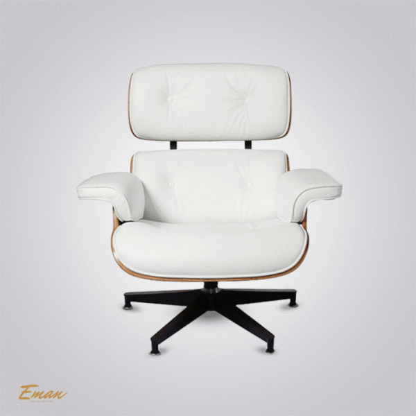 Classic Charles and Ray Eames Lounge Chair and Ottoman Replica – White Leather with Rosewood, Chrome or Black Base - Image 2