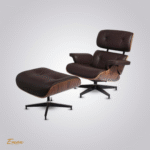 Brown Eames Lounge Chair and Ottoman with Rosewood Frame and Black Base