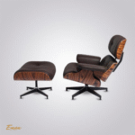 Brown Eames Lounge Chair and Ottoman with Rosewood Frame and Black Base