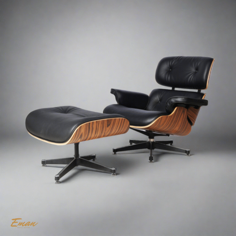 Charles Eames Lounge Chair Replica in Black Leather with Rosewood and Ottoman