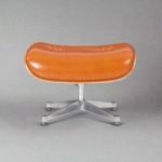 Front view of Charles Eames Ottoman in Camel Brown Waxed Leather with Chrome Base