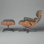Close-up of waxy dark green leather on lounge chair Charles and Ray Eames