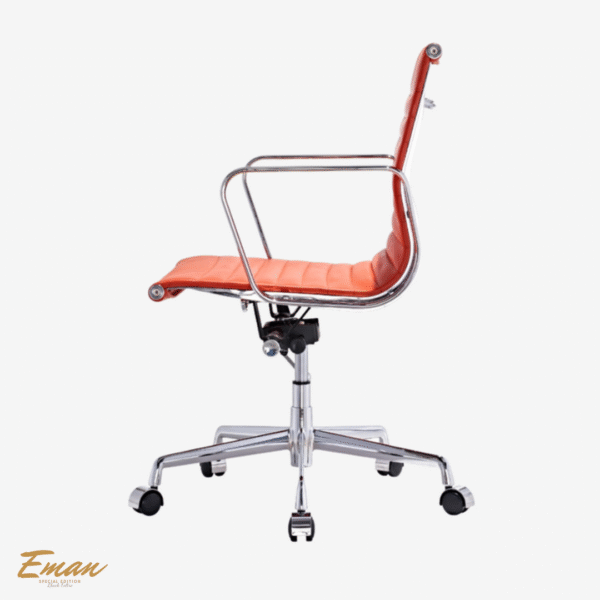 Eames Style Ribbed Thin Pad Desk Chair EA 117 – Orange Leather Low Back Replica - Image 2