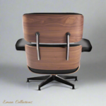 Detailed View of Cushions on Eames Lounge Chair with Black Leather and Walnut Wood Frame