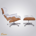 Close-up of Eames Lounge Chair replica showcasing premium Italian leather