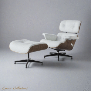 Lounge Chair Charles Eames- Walnut Wood & White Leather