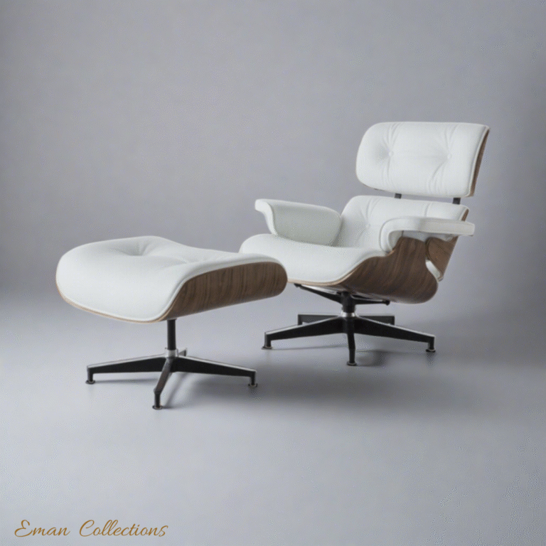 Lounge Chair Charles Eames- Walnut Wood & White Leather