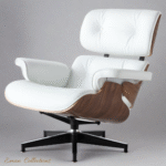 White Leather Charles and Ray Eames Lounge Chair and Ottoman with Rosewood Shell and Black Base