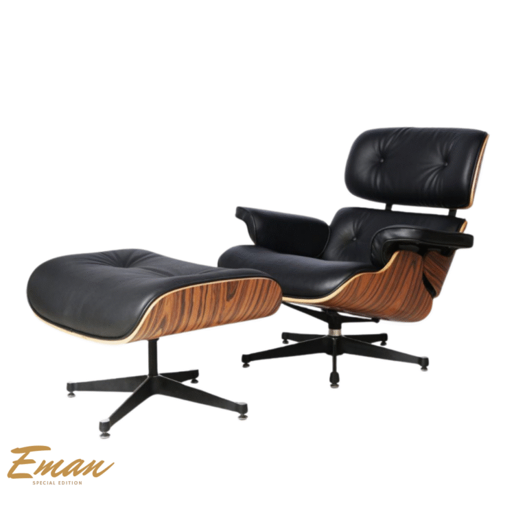 lounge Chair Charles Eames in black leather with rosewood wood shell and standard base Description: Classic Lounge Chair Charles Eames in black leather and rosewood finish. Designed for ultimate comfort and timeless elegance. A true mid-century masterpiece for modern interiors.