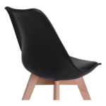 Front view of Modern Tulip Dining Chair in obsidian black with beech wood legs