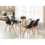 Front view of Modern Tulip Dining Chair in obsidian black with beech wood legs