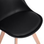 Front view of Modern Tulip Dining Chair in obsidian black with beech wood legs