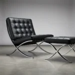 Premium Barcelona chair in black Italian leather with mirror chrome frame with matching footrest