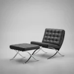 Back view of the black leather Barcelona chair with tufted cushion grid