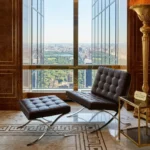 Premium barcelona chair replica in brown Italian leather with matching footrest — mirror chrome frame ← FOCUS KW