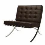 Back view of the brown leather Barcelona chair with tufted cushion grid