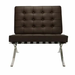 Premium Barcelona chair in brown Italian leather with mirror chrome frame with matching footrest