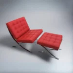 Side view of the red Barcelona chair showing the crossed 12 mm steel frame