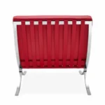 Back view of the red leather Barcelona chair with tufted cushion grid