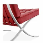 Close-up of tufted red Italian leather cushions and stitching on the Barcelona chair