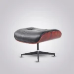 Side view of the black leather dark rosewood lounge chair showing the fixed 15 degree recline