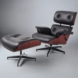 Charles eames lounge chair replica in dark rosewood with black leather and matching ottoman