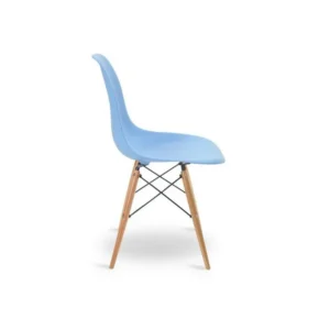 Eames DSW chair in blue with moulded shell and beech wooden dowel legs