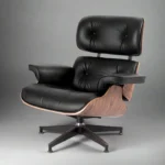 Eames lounge chair replica in rosewood and black leather with black base and matching ottoman