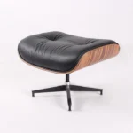 Side view of the black leather rosewood lounge chair showing the fixed 15 degree recline