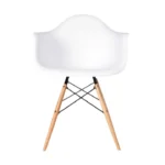 Close-up of white Eames DAW chair seat and armrest detail