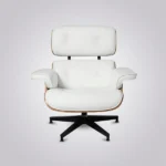 Side view of the white leather rosewood lounge chair showing the fixed 15 degree recline