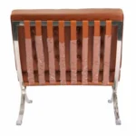Back view of the tan brown leather Barcelona chair with tufted cushion grid
