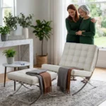 Premium mies van der rohe chair in white Italian leather with matching footrest — mirror chrome frame ← FOCUS KW