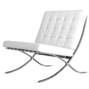 Premium Barcelona chair in white Italian leather with mirror chrome frame with matching footrest