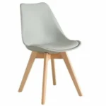 Modern grey tulip dining chair with solid beech wood legs and padded cushion
