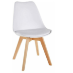 Front view of Modern Tulip Dining Chair in obsidian black with beech wood legs