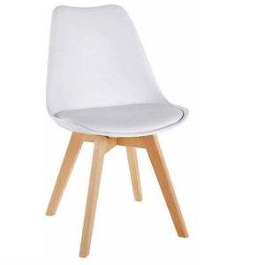 Front view of Modern Tulip Dining Chair in obsidian black with beech wood legs