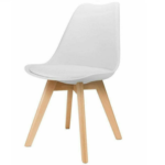 Side angle of sleek black mid-century modern tulip dining chair