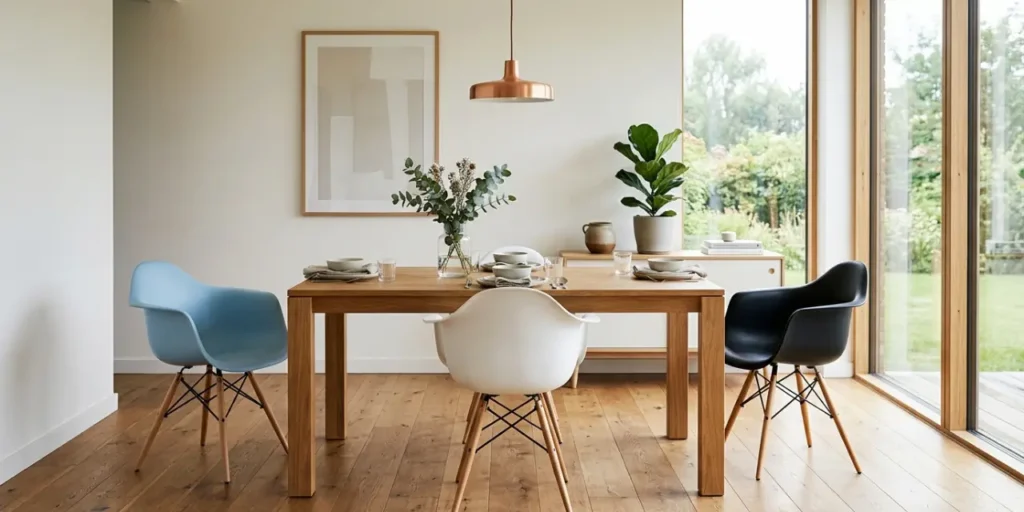 Eames style DAW arm chair in black with wooden dowel legs